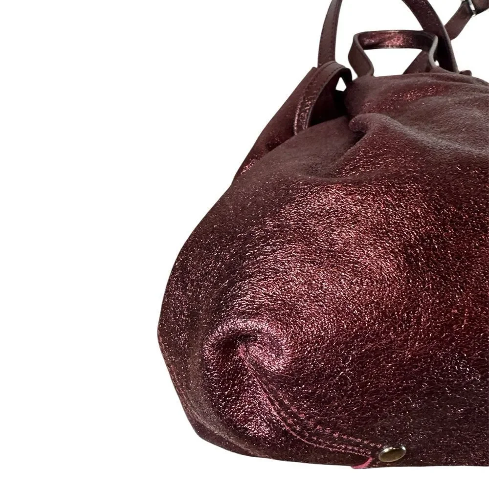 TIFFANY & CO Ruby Red Metallic Leather & Suede Reversible Small Bucket Hobo Bag
